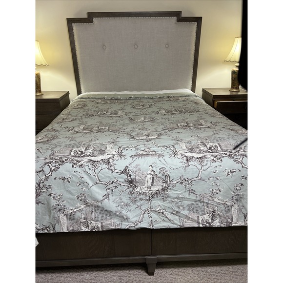 Toile Spa Chinoiserie Custom Made Queen Duvet Cover Soft Green & Brown 87